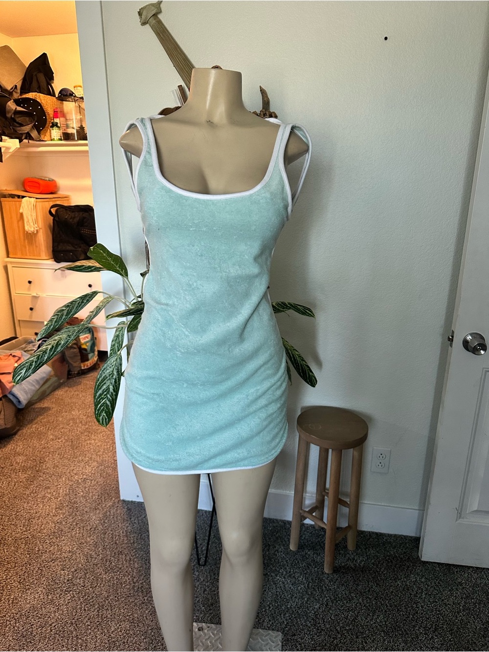 Urban Outfitters Mint Green Tank Mini Dress with White Trim